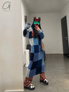 YANYAN KNITS 24 Autumn and Winter Plaid Hoodie Dress YYK-YYW24-1631-LAN Blue